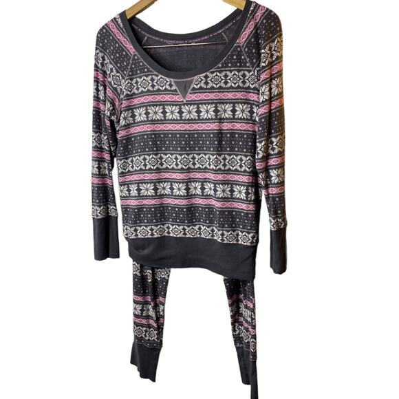 Victoria's Secret Pink & Gray Snowflake Thermal 2 Piece Pajama Set Women's Small - Picture 1 of 10